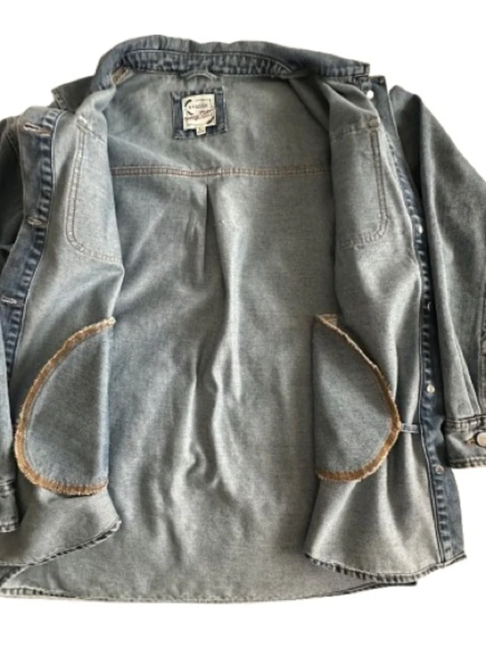 Stoosh Vintage Demin Man's L Blue Light Wash Denim Button Down Shirt Jacket Top - Picture 7 of 16